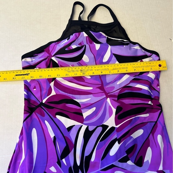 Gerry Weber razor back tankini swim top in multi purple & black Sz-XL. W15 - Picture 5 of 8